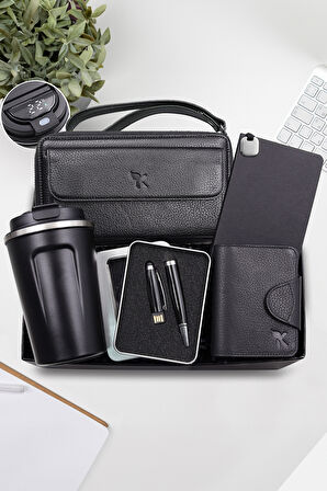 350 ML Çelik Termos & Hakiki Deri Cüzdan & USB Kalem & Not Defteri & Hakiki Deri Kartlık Hediye Seti