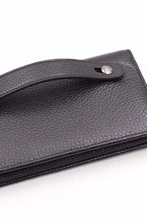 Hakiki Deri Siyah Mıknatıslı Unisex Portföy Cüzdan