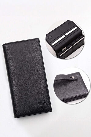 Hakiki Deri Siyah Mıknatıslı Unisex Portföy Cüzdan