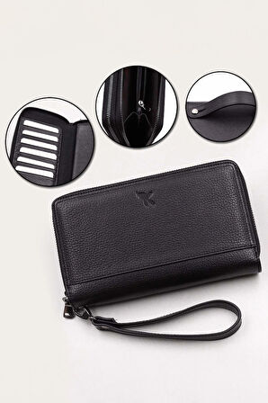 Hakiki Deri Fermuarlı Unisex Portföy Cüzdan