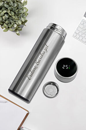 Gümüş Renk Dereceli Termos & Kupa & Akıllı Bileklik Smart Band M6 & Telefon Cepli Defter Hediye Seti