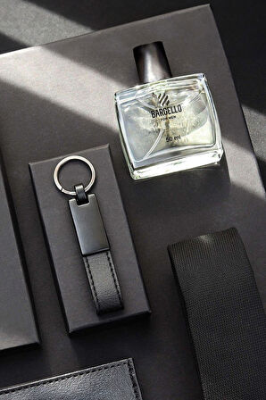 Siyah Cüzdan & Anahtarlık & Kalem & Siyah Kravat & Erkek Parfümü Hediye Seti