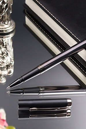 Siyah Cüzdan & Anahtarlık & Kalem & Siyah Kravat & Erkek Parfümü Hediye Seti