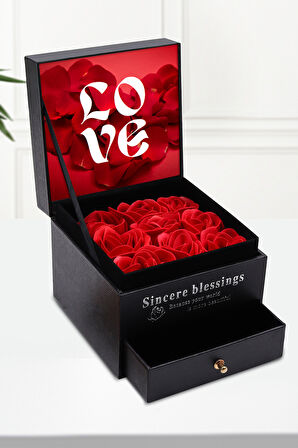 Çekmeceli Gül Kutusu & Bargello Kadın Parfümü Hediye Seti