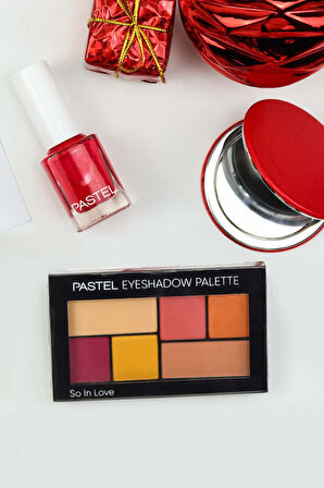 Pastel Far Paleti & Pastel Oje & Kırmızı El Aynası Kişisel Bakım Hediye Seti