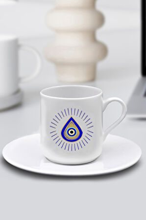 Tasarım Fincan & Peştemal & Bakır Cezve & Türk Kahvesi & Nazar Boncuklu Kapı Süsü Hediye Seti