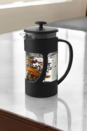 Dereceli Termos & Siyah Çerçeve & Siyah French Press & Siyah Mat Kupa Hediye Seti