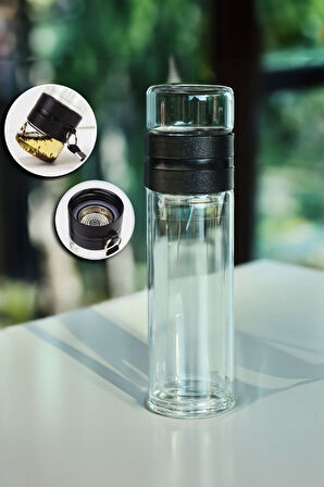 Siyah Metal Kutulu Mum & Cam Demlik Matara & Turunç Bahçesi Bitki Çayı & Porselen Kupa Hediye Seti