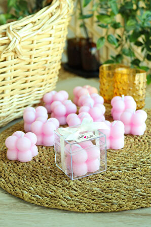 10'lu Kutulu Pembe Bubble Mum Söz, Nişan, Kına, Nikah Hediyesi