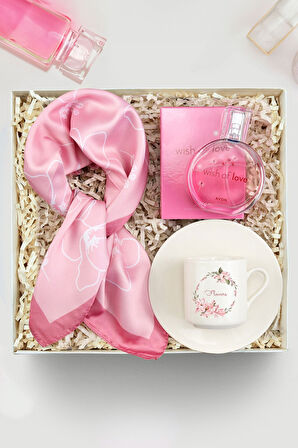 Baskılı Fincan & Tasarım Fular & Wish of Love Parfüm Hediye Seti