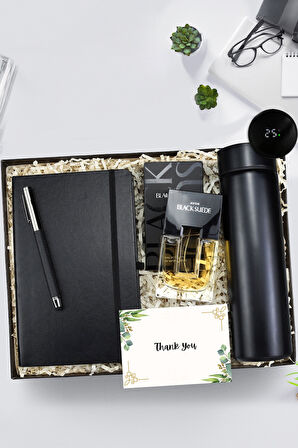 Siyah Defter & Siyah Touch Kalem & Full Speed Erkek Parfüm & 500 ML Dereceli Termos Hediye Seti