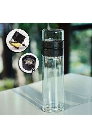 300ml Cam Demlik Matara & Beta Tea Portakal Çiçeği Bitki Çayı & Siyah Kupa Hediye Seti