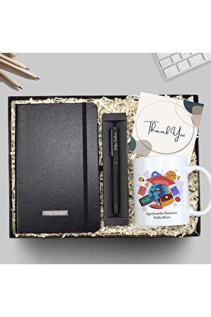 Kişiye Özel Tasarım Kupa & Defter & Mat Roller Kalem Öğretmenler Günü Hediye Seti