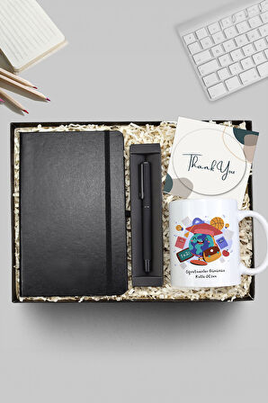 Tasarım Kupa & Defter & Mat Roller Kalem Öğretmenler Günü Hediye Seti