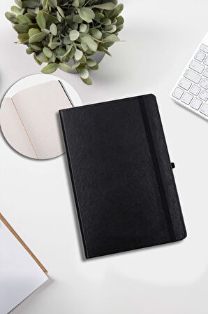 Siyah Defter & Deri Kılıflı Siyah 500 Ml Su Matarası & Mousepad & Kalemlik Hediye Seti