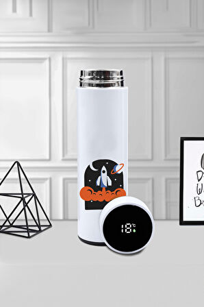 500 ML Tasarım Beyaz Termos & Mousepad & Defter & Kalemlik Hediye Seti