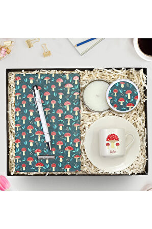 Kişiye Özel Tasarım Defter & Beyaz Metal Kutulu Mum & Fincan Hediye Seti