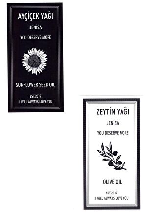 2 Adet Yağdanlık Yağlık Sticker Ayçiçek Zeytinyağı Siyah Beyaz Etiket