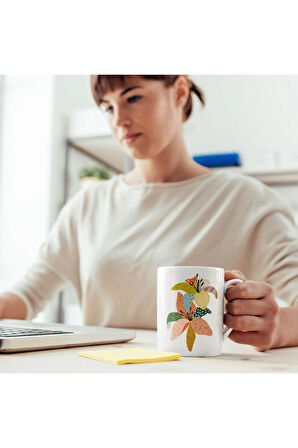 Modern Çiçek Desenli Kupa Bardak