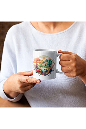 Doğa Orman Ağaç Temalı İllüstrasyon Kupa - Kupa Baskı