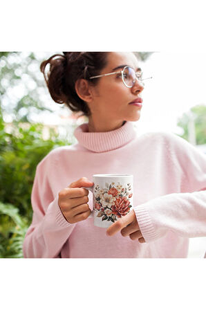 Çiçekli Kupa, Romantik Çiçekli Kahve Kupası, Kupa Baskı