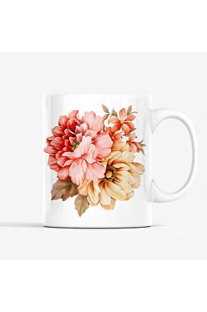 Çiçekli Kupa, Romantik Çiçekli Kahve Kupası, Kupa Baskı