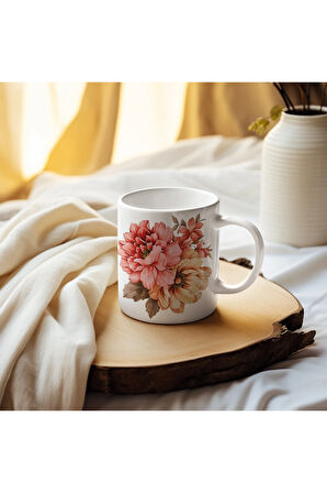 Çiçekli Kupa, Romantik Çiçekli Kahve Kupası, Kupa Baskı