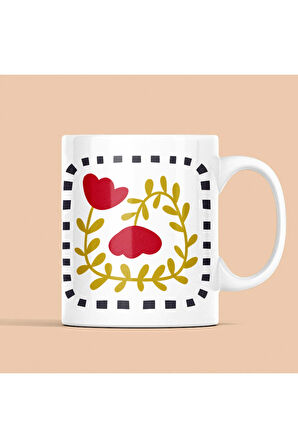 Botanik Desenli Kupa, Modern Minimal Laleli Kupa, Kupa Baskı