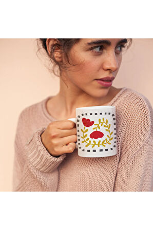 Botanik Desenli Kupa, Modern Minimal Laleli Kupa, Kupa Baskı