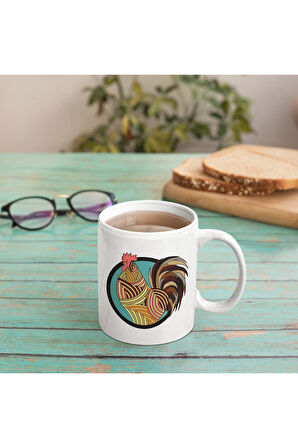 Modern Horoz Desenli Kupa