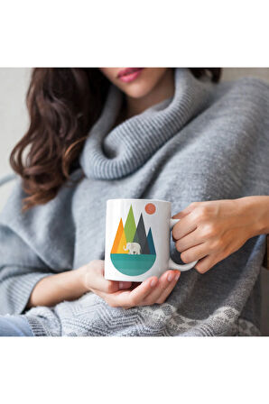 Ayı, Dağ, Kampçılık Temalı Kahve Kupası