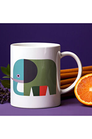 Minimalist, İskandinav Dokunuşlu Fil Desenli Kahve Kupası