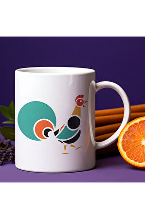 Retro Horoz Desenli Kahve Kupası