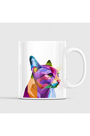 Renkli, Modern, Minimalist Kedi Desenli Kupa
