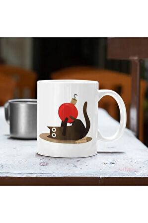 Yılbaşı Temalı, Siyah Kedili Kahve Kupası