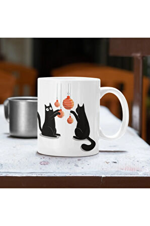 Yılbaşı Temalı, Siyah Kedili Kahve Kupası