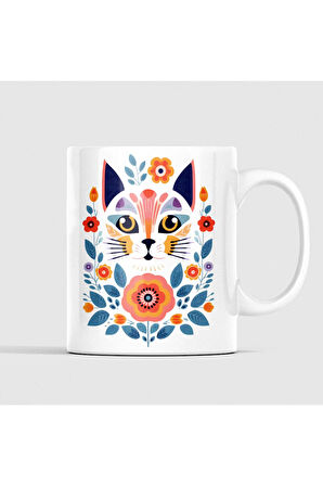 Otantik Motifli, Kedili Kahve Kupası