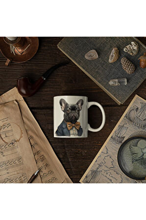 French Bulldog Köpekli Kupa Canlı Renkler Kupa Baskı (İSİM YAZDIRABİLİRSİNİZ)