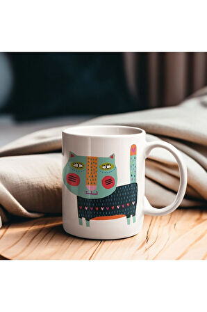 Renkli, Otantik, Kedili Kahve Kupası