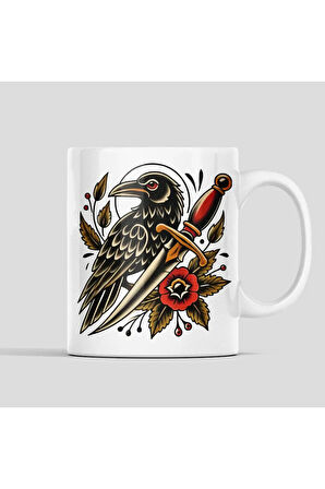 Otantik Kuşlu Kupa, Kuşlu Kahve Kupası, Karga Kupa. Karga Resimli Kupa