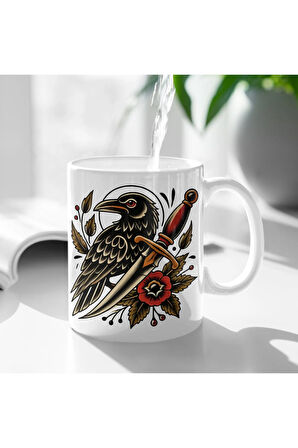 Otantik Kuşlu Kupa, Kuşlu Kahve Kupası, Karga Kupa. Karga Resimli Kupa