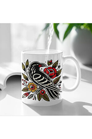 Otantik Kuşlu Kupa, Kuşlu Kahve Kupası, Karga Kupa. Karga Resimli Kupa