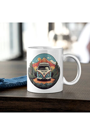 Retro Vosvos Karavan Kampçı Kupa - Canlı Renkler Kupa Baskı