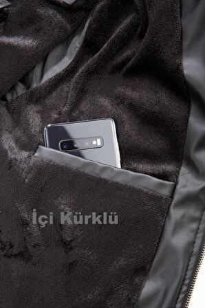 Delpino Erkek Dar Kesim Kapüşonlu Deri Ceket