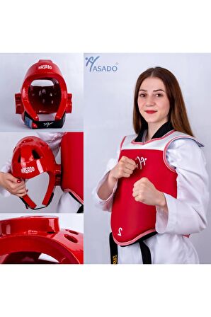 Safeguard-Selfguard Taekwondo Vücut Göğüs Koruyucu Çift Yönlü + Açık Mantar Kask