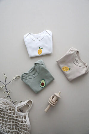 3lü Nakışlı Çıtçıtlı Kısa Kollu Body Zıbın Model 3