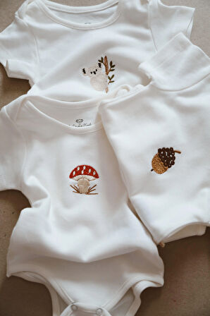 3lü Nakışlı Çıt Çıtlı Kısa Kollu Body Zıbın Model 1