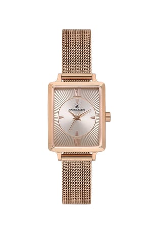 Rose Gold Hasır Çelik Bilezik 23 mm Dikdörtgen Kadın Kol Saati, Taşlı Bileklik Hediyeli