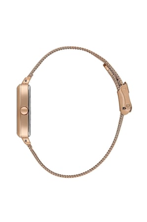Rose Gold Hasır Çelik Bilezik 23 mm Dikdörtgen Kadın Kol Saati, Taşlı Bileklik Hediyeli