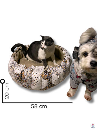 Çift Taraflı Kedi & Köpek Yatağı + Kemik Yastık | Yumuşak, Yıkanabilir, Konforlu